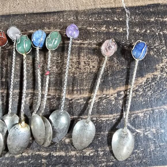 Vintage Semi Precious Stone Demitasse Spoons Set of 10 Twisted/Wire wrapped - Picture 6 of 6